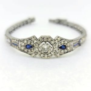 Art Deco 7ct Diamond and Sapphire Bracelet in Platinum