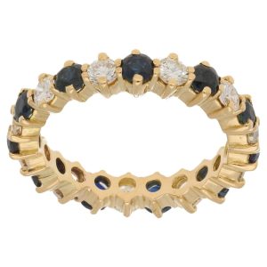 Sapphire And Diamond Full Eternity Ring In 18 Carat Yellow Gold