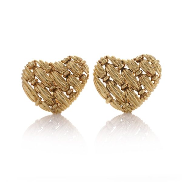 Woven heart design gold earrings