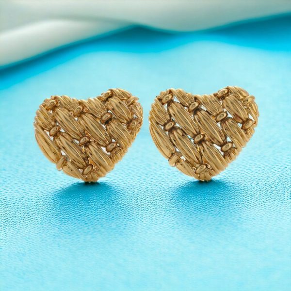 Woven heart design gold earrings