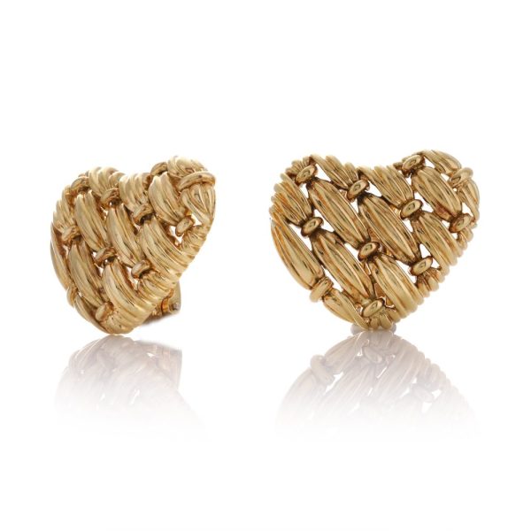 Woven heart design gold earrings