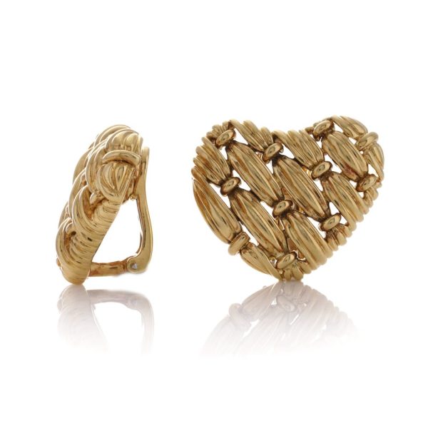 Woven heart design gold earrings