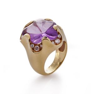 Fred of Paris 13.03 Carat Amethyst And Diamond Ring In 18 Carat Yellow Gold