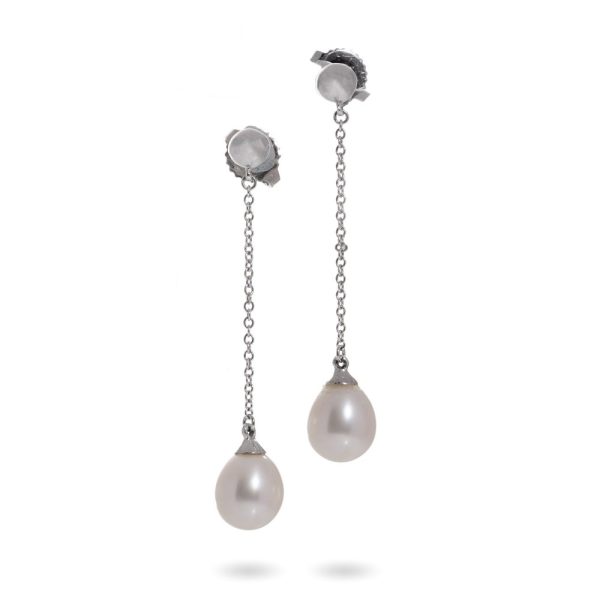 Tiffany & Co pearl drop earrings in white gold.