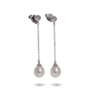 Tiffany & Co pearl drop earrings in white gold.
