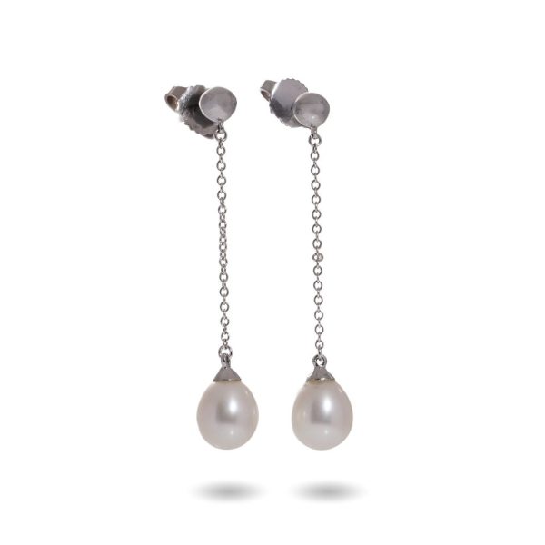 Tiffany & Co pearl drop earrings in white gold.
