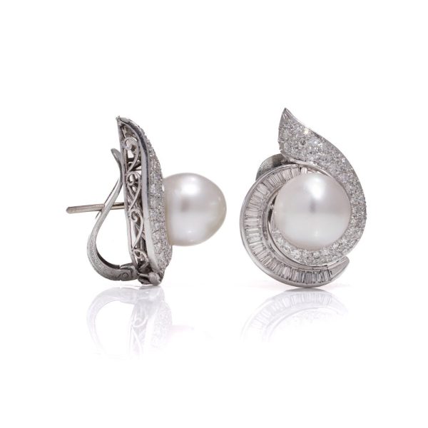 Vintage platinum pearl and diamond cluster earrings