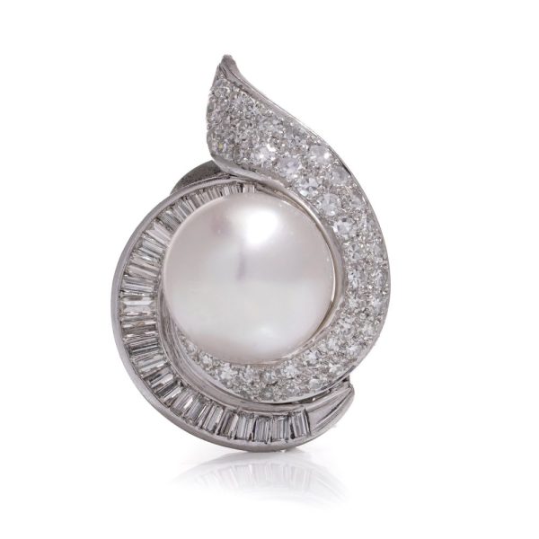 Vintage platinum pearl and diamond cluster earrings