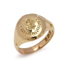 Antique 18ct Gold Signet Ring with Latin Inscription For King and Country