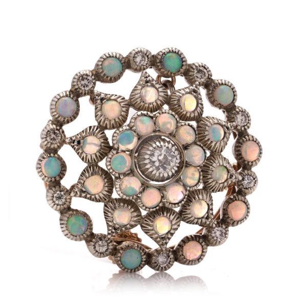 Antique gold and silver opal and diamond brooch