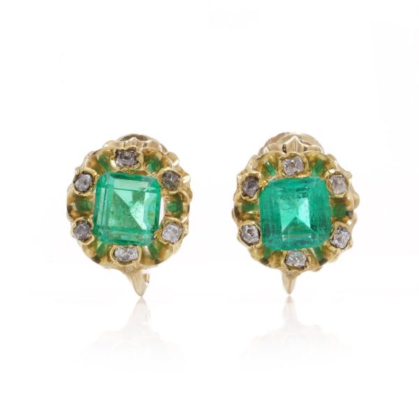 Edwardian emerald and diamond earrings in gold.