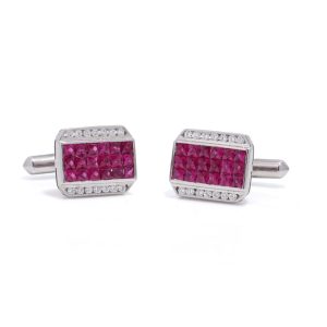 Cufflinks In 18 Carat White Gold With 3.6 Carats Rubies And Diamonds