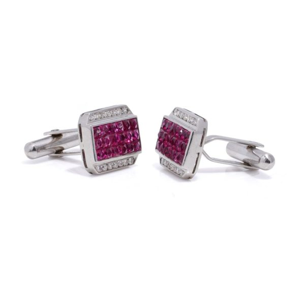 Ruby and diamond cufflinks in white gold,