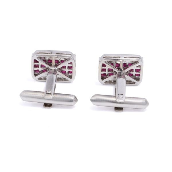 Ruby and diamond cufflinks in white gold,