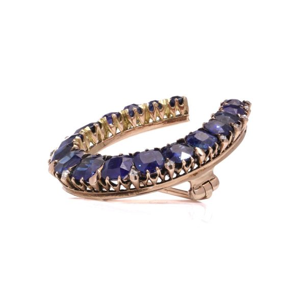 Victorian sapphire and diamond brooch in gold.