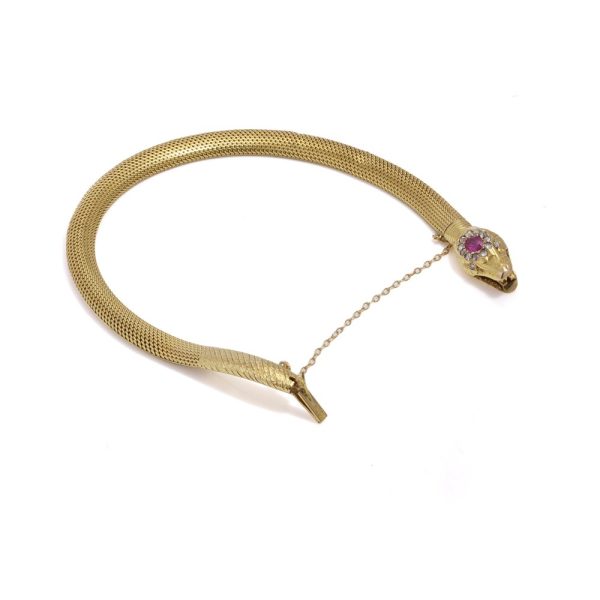 Antique Swedish gold bracelet with a ruby and diamonds.