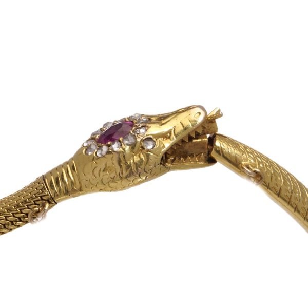 Antique Swedish gold bracelet with a ruby and diamonds.