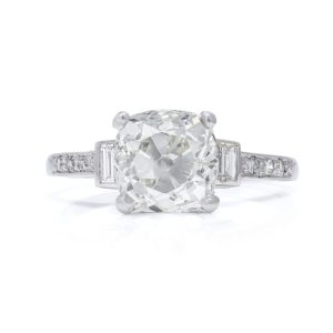 Antique old mine cushion cut Art Deco engagement ring 2 carats 3 carats 2.50 platinum diamond shoulders