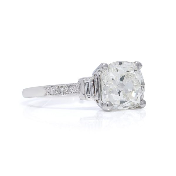 Platinum Art DEco Cushion cut engagement ring 2.50 carats