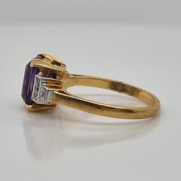 Emerald Cut Amethyst and Diamond Engagement Ring