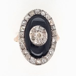Georgian Antique Rose Cut Diamond and Black Onyx Plaque Ring