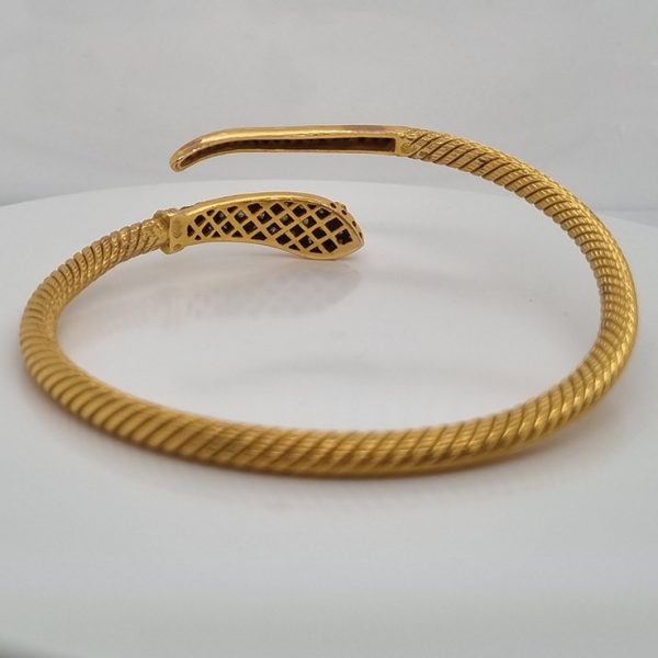 Antique 22ct Yellow Gold Snake Bangle Bracelet with Old Cut Diamonds