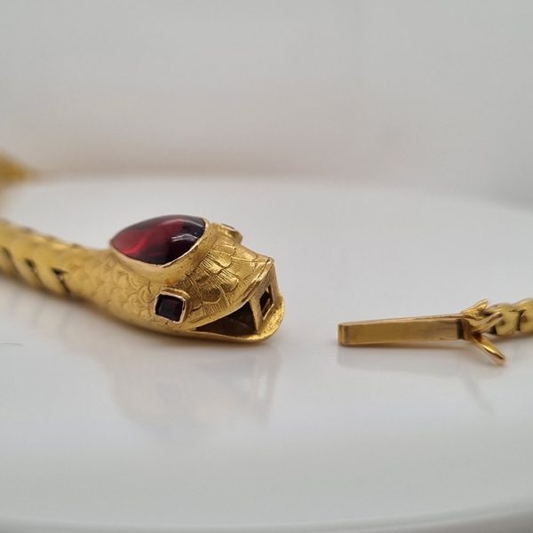 Antique Gold Snake Collar Necklace with Garnet