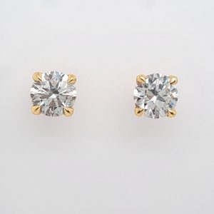 Boodles 2ct Diamond Solitaire Stud Earrings in 18ct Yellow Gold with GIA Certificates, GIA certified round brilliant-cut diamonds claw set in 18ct yellow gold