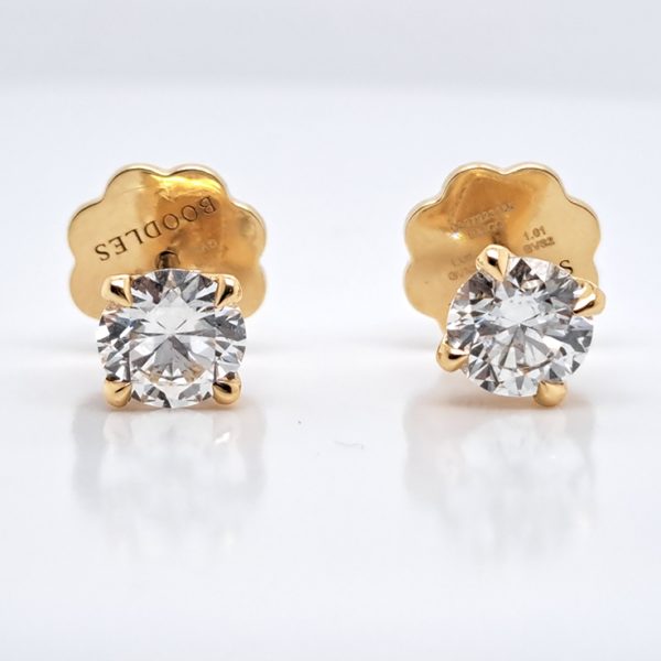 Boodles 2ct Diamond Solitaire Stud Earrings in 18ct Yellow Gold with GIA Certificates