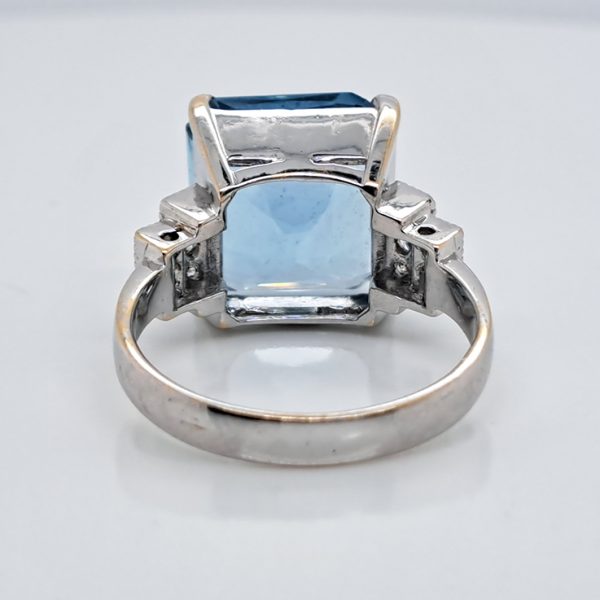 Vintage 8ct Square Cut Aquamarine and Diamond Dress Ring in 18ct White Gold