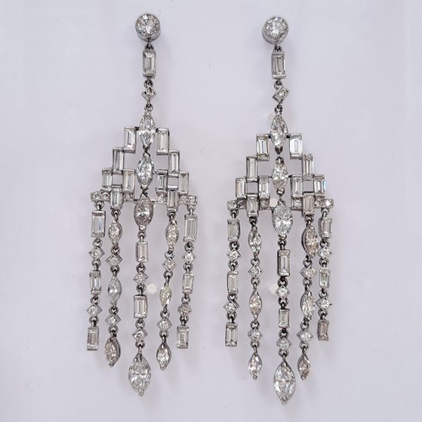 6.5ct Marquise and Baguette Diamond Tassel Chandelier Drop Earrings in Platinum