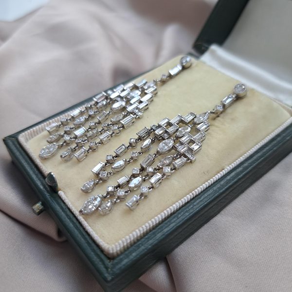 6.5ct Marquise and Baguette Diamond Tassel Chandelier Drop Earrings in Platinum
