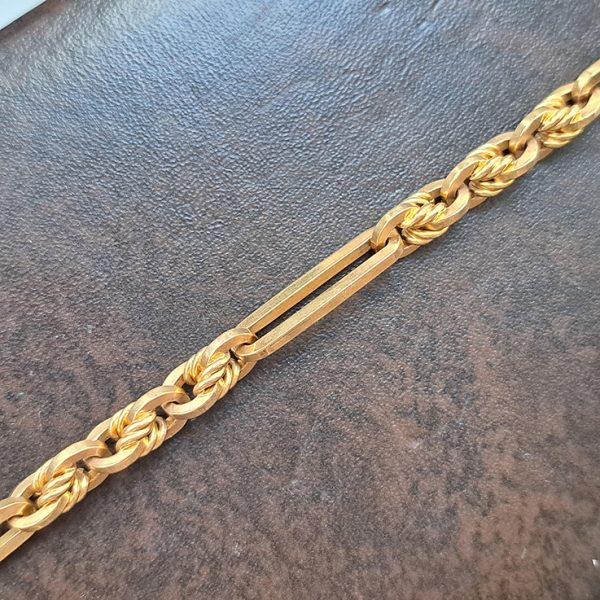 Antique 9ct Yellow Gold Fancy Trombone Link Albert Chain Necklace