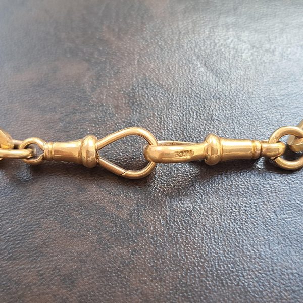 Antique 9ct Yellow Gold Fancy Trombone Link Albert Chain Necklace