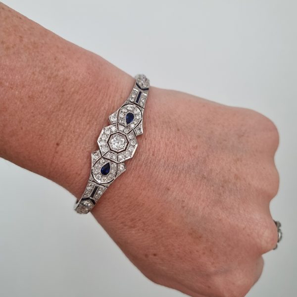 Art Deco 7ct Diamond and Sapphire Bracelet in Platinum