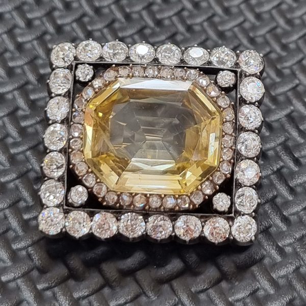 Antique 12ct Yellow Sapphire and Old Cut Diamond Cluster Brooch