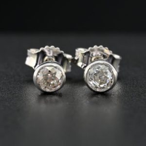Art Deco 0.40ct Old Mine Cut Diamond Solitaire Stud Earrings