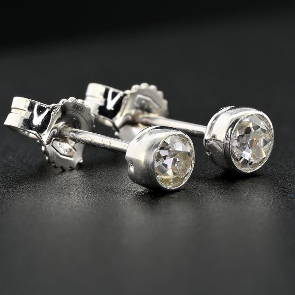 Art Deco 0.40ct Old Mine Cut Diamond Solitaire Stud Earrings