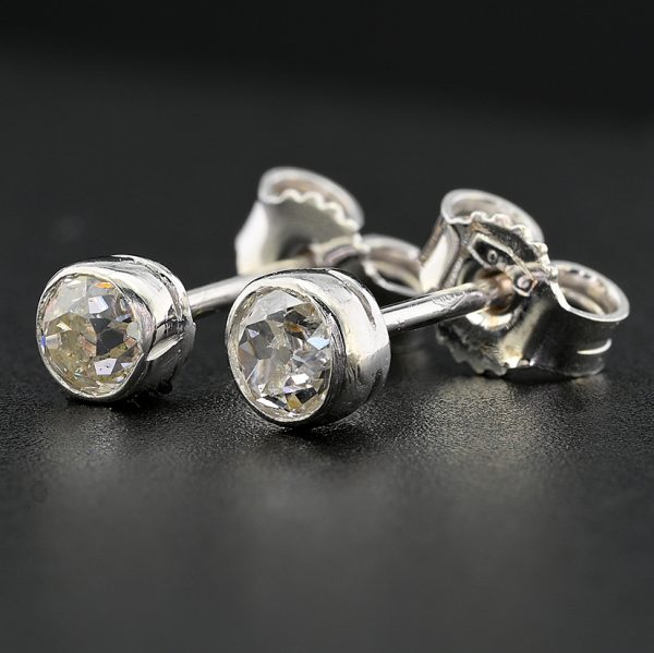 Art Deco 0.40ct Old Mine Cut Diamond Solitaire Stud Earrings