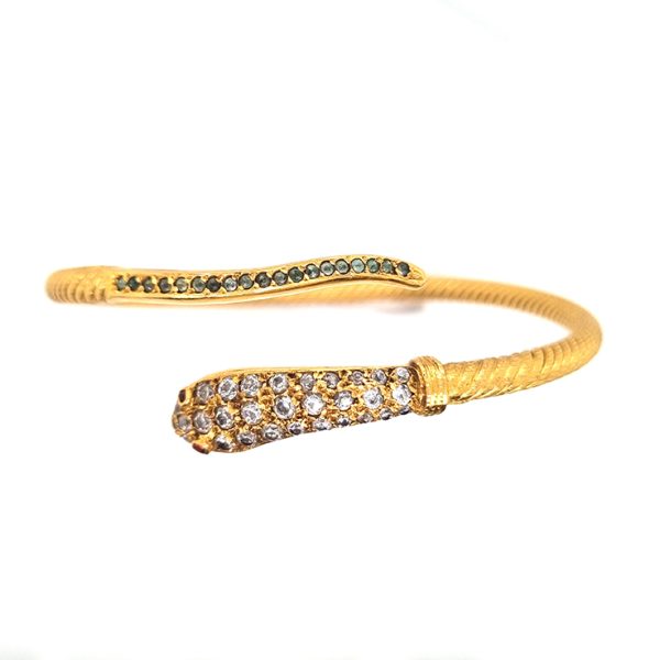 Antique 22ct Yellow Gold Snake Bangle Bracelet with Old Cut Diamonds