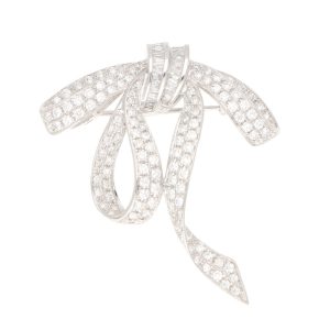 Contemporary Diamond Bow Brooch In White Gold