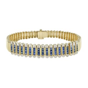 French Cut Sapphire and Diamond Bracelet in 18ct Yellow Gold, 4.09 carats