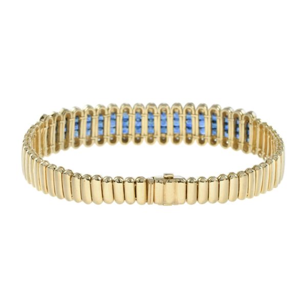 4.09ct French Cut Sapphire and Diamond Bracelet in 18ct Yellow Gold