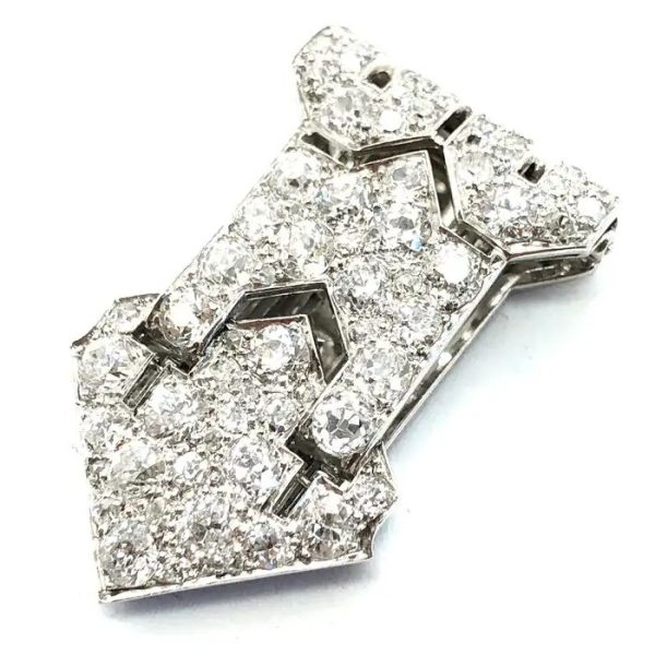 Art Deco 4.50ct Old Cut Diamond Arrow Clip Brooch in Platinum
