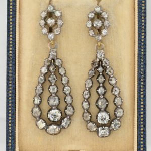 Georgian Antique 7.40ct Old Cut Diamond Day Night Drop Earrings