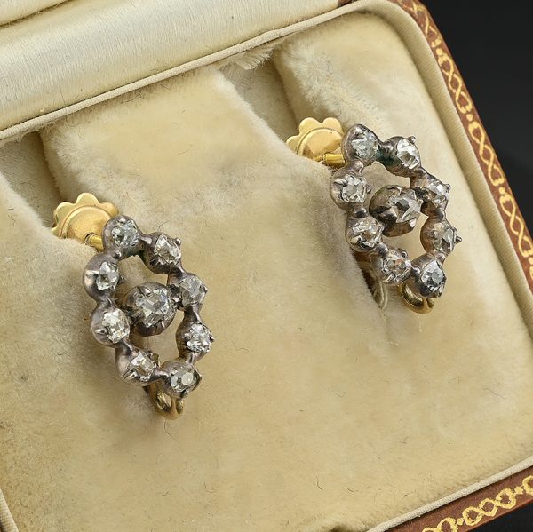 Georgian Antique 7.40ct Old Mine Cut and Table Cut Diamond Day and Night Drop Earrings