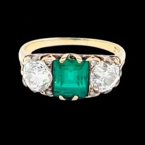 Victorian Antique Colombian Emerald and Diamond Trilogy Ring