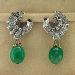 Art Deco Italian 40cts Emerald and 3.20ct Diamond Day and Night Earrings by Umberto Fontana