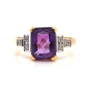 Amethyst and Diamond Engagement Ring