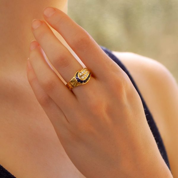 Diamond and sapphire ring set in gold.
